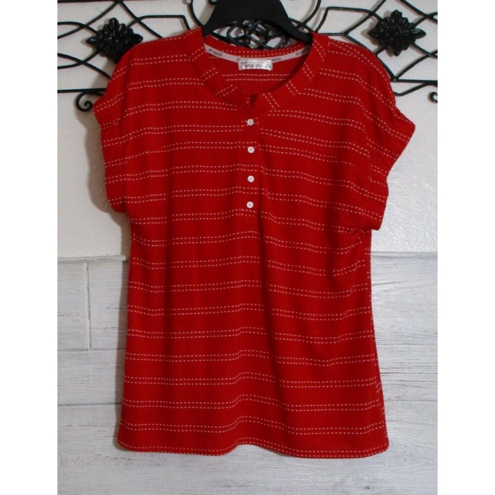 89th & Madison Knit Top Women's Size M Red Striped Short Sleeve Round Neck